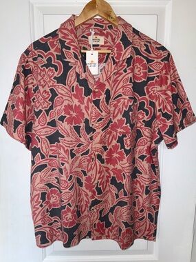 Marine Layer NWT Stretch Selvage Resort Shirt in Black Multi-Floral Size Marge